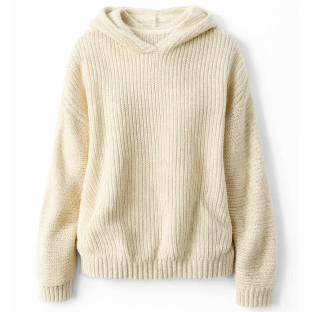 Abound Ivory Rib Knit Hooded Sweater Cotton Blend Pullover Size M NWT